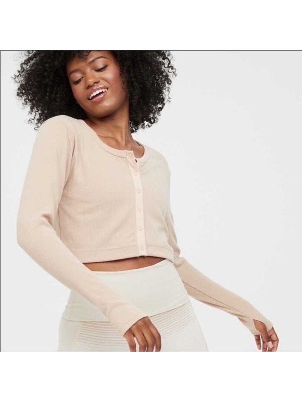 Aerie Button Front Long Sleeve Crop Top